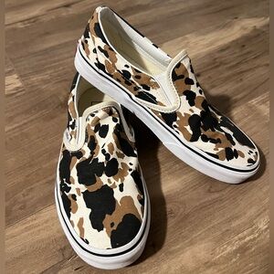 Custom Cow Print Slip on Vans - never worn!